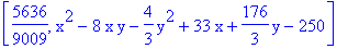 [5636/9009, x^2-8*x*y-4/3*y^2+33*x+176/3*y-250]